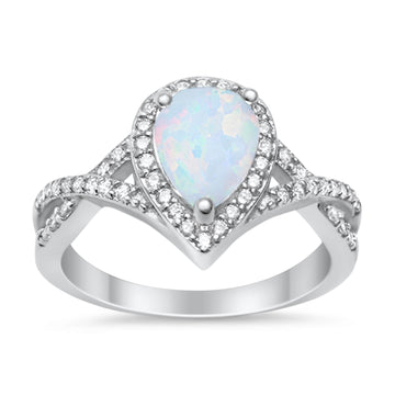 Teardrop Wedding Promise Ring Infinity Round Lab Created White Opal 925 Sterling Silver